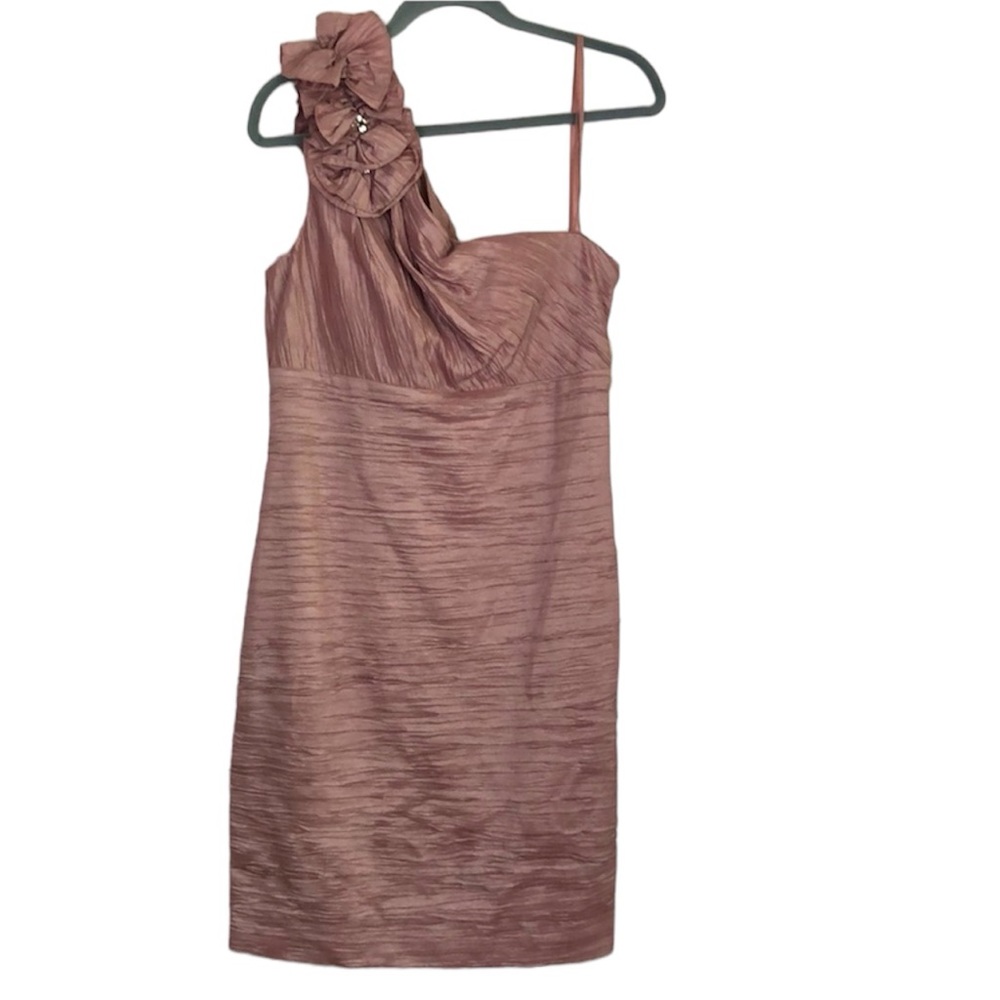 NEW Eliza J plus size One shoulder Crinkle Mini Dress Shimmering Pink Size 14